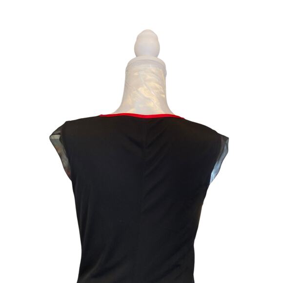 Vintage 90s Black Red Sheer V Neck Cap Sleeve Whimsigoth Romantic Dress Sz XS - Picture 6 of 16